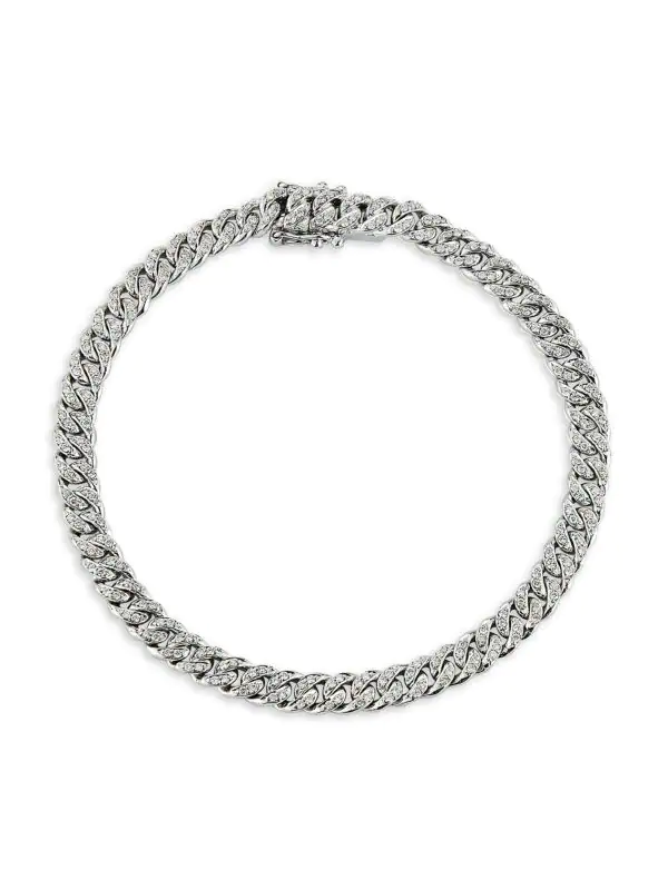 White Gold & Pavé Diamond Cuban Link Bracelet | Saksoff5th